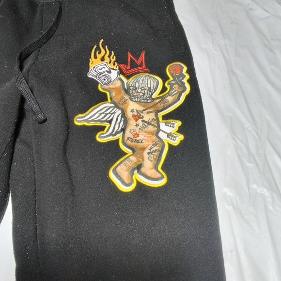 Rebel Minds Black Pay me 🤑 sweatpants W/ stitched, Patchwork Size Large - Picture 4 of 8